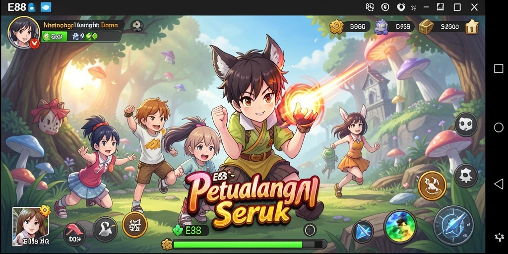 Tampilan gameplay E88 dengan karakter Anime yang berwarna-warni dan menarik.