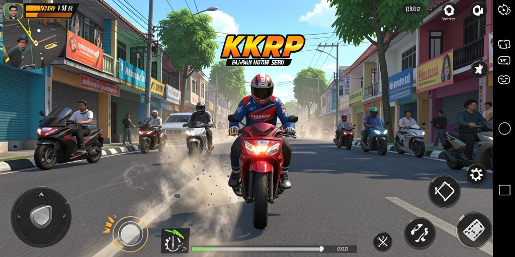 Screenshot gameplay <strong>KKRP</strong> menunjukkan balapan motor yang mendebarkan.