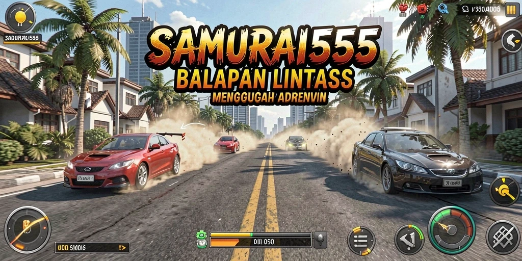 Tampilan gameplay balapan menegangkan di SAMURAI555.